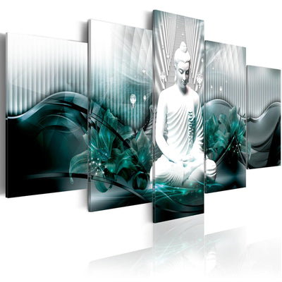 Canvas-taulut harmaalla ja turkoosilla Buddhalla - Azure Meditation, 91097 (x5) G-ART.