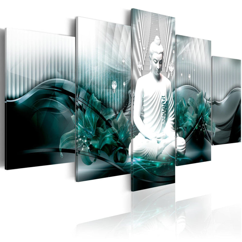 Paveikslai ant drobės su pilkos ir turkio spalvos Buda - Azure Meditation, 91097 (x5) G-ART.