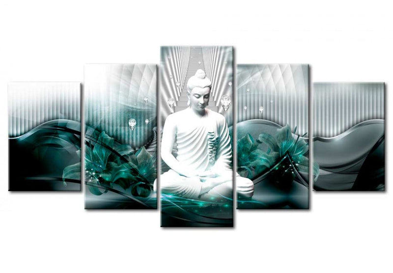 Paveikslai ant drobės su pilkos ir turkio spalvos Buda - Azure Meditation, 91097 (x5) G-ART.