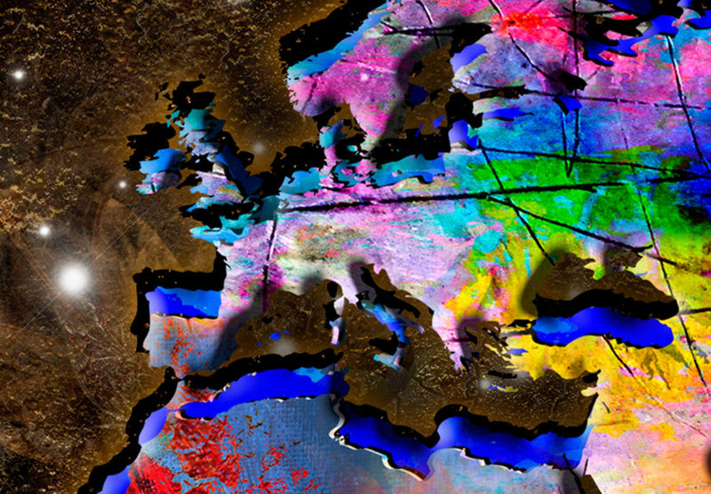 Glezna ar daudzkrāsainu karti uz tumši brūna fona (x5), 93013 Tapetenshop.lv.