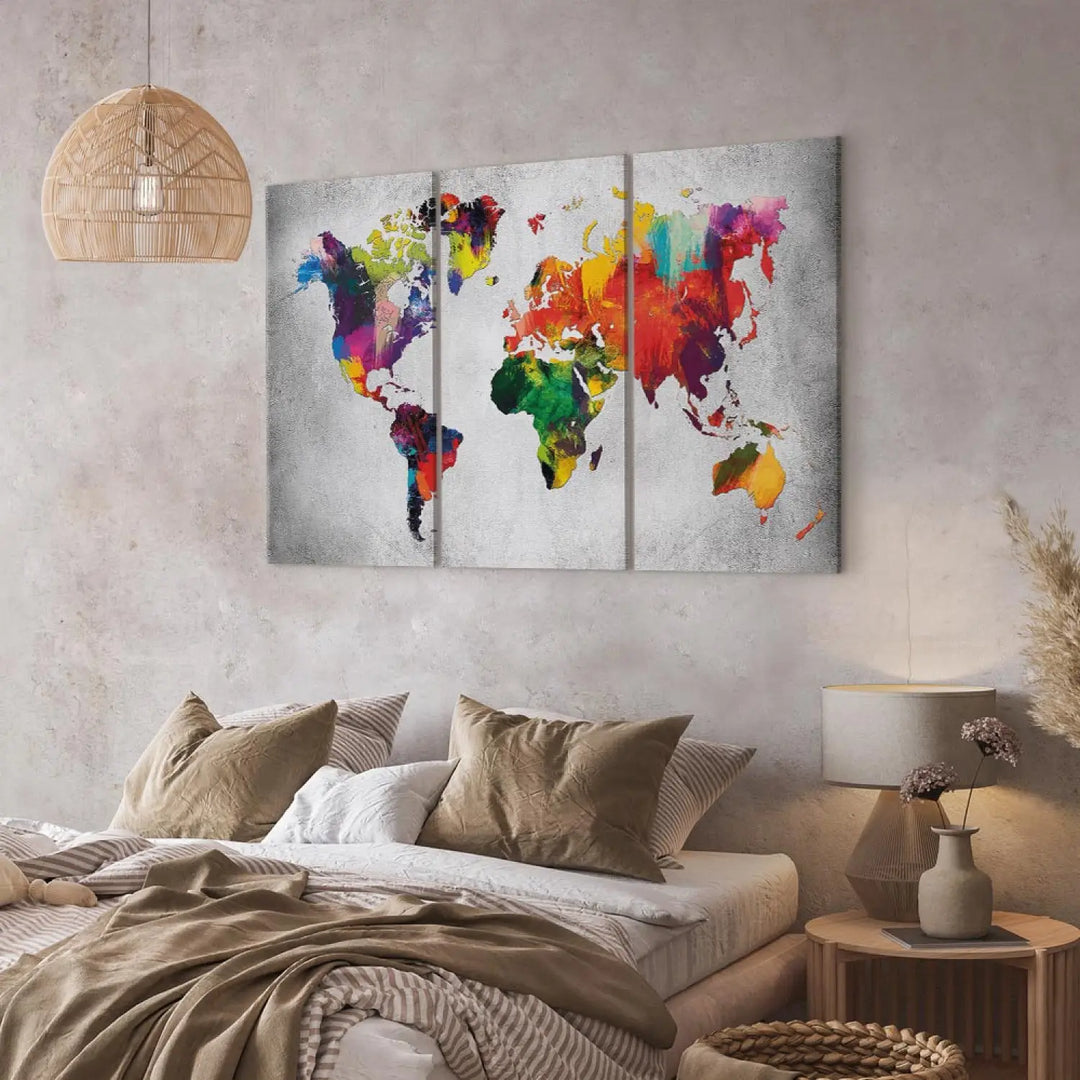 Glezna ar daudzkrāsainu pasaules karti - triptihs, 94547 ART XL