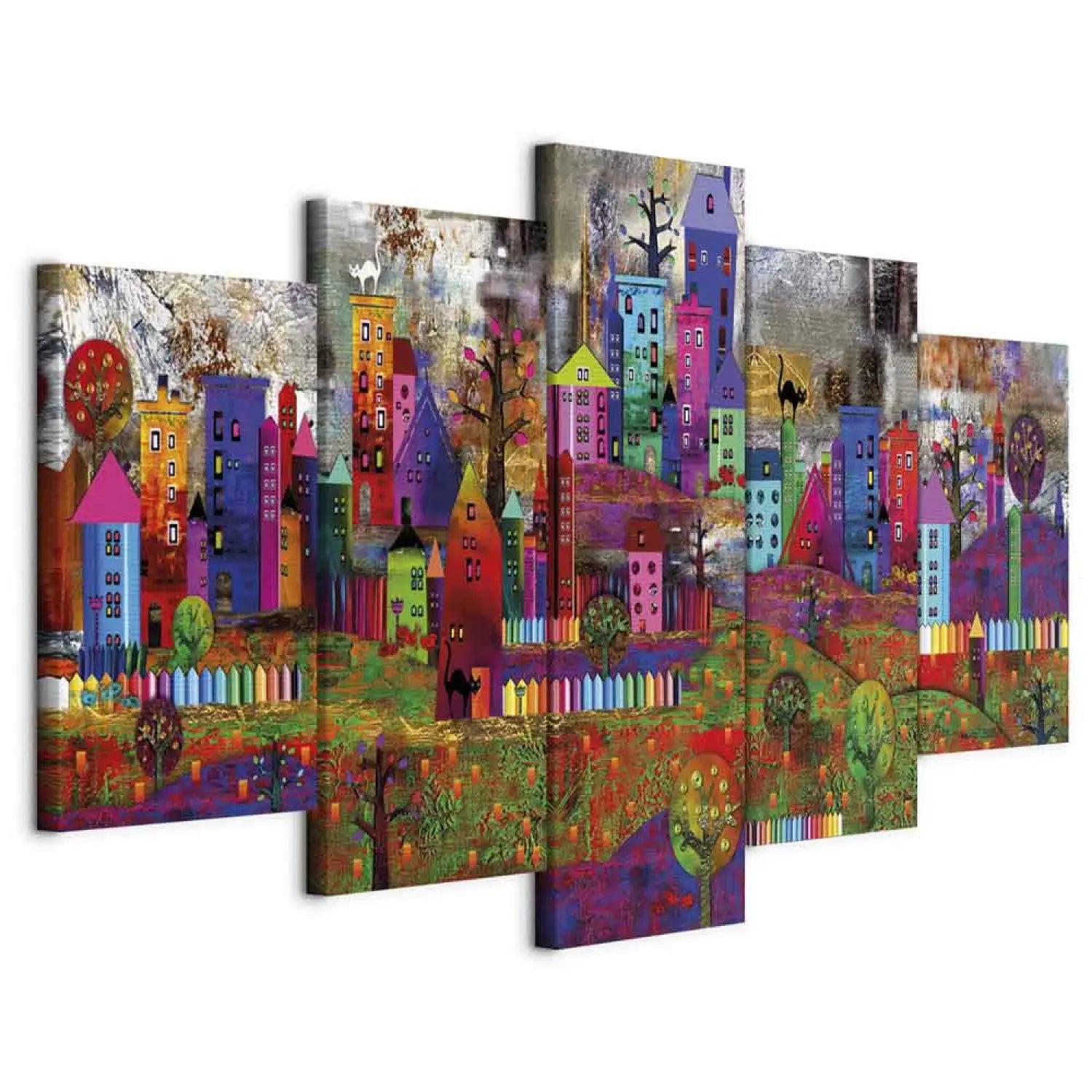 Glezna ar krāsainu pilsētu | Krāsainas mājas un žogi popārta stilā ART XL
