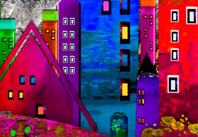 Glezna ar daudzkrāsainu pilsētu  - Izteiksmes pilsēta, 93720, (x5) Tapetenshop.lv.