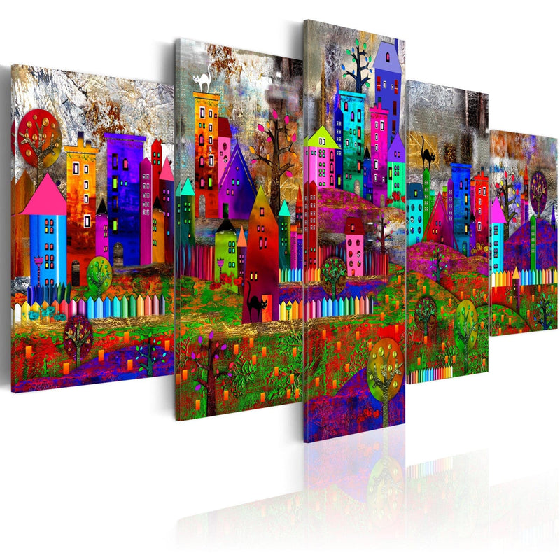 Paveikslai ant drobės su įvairiaspalviu miestu - Expression City, 93720, (x5) G-ART.