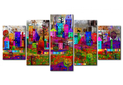 Paveikslai ant drobės su įvairiaspalviu miestu - Expression City, 93720, (x5) G-ART.