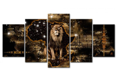 Paveikslai ant drobės su liūtu - Auksinis liūtas, (x 5), 50001 G-ART.