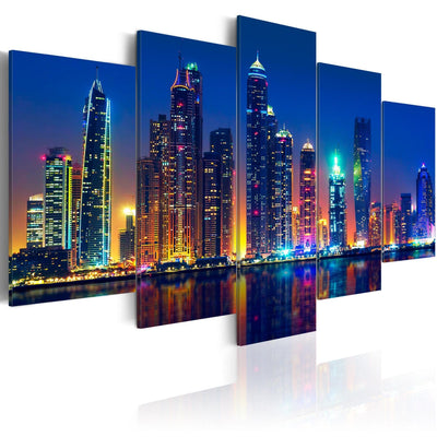 Canvas-taulut suurkaupunki yöllä - Dubai Nights sinisen sävyissä (x5), 90562 G-ART.