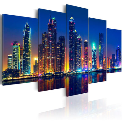 Canva with the big city at night - Dubai Nights in shades of blue (x5), 90562 G-ART.