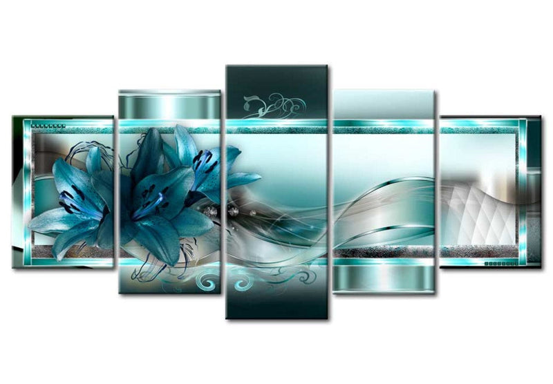 Canva with lily and abstract in turquoise - Sky Blue Lilies, (x5), 93050 G-ART.