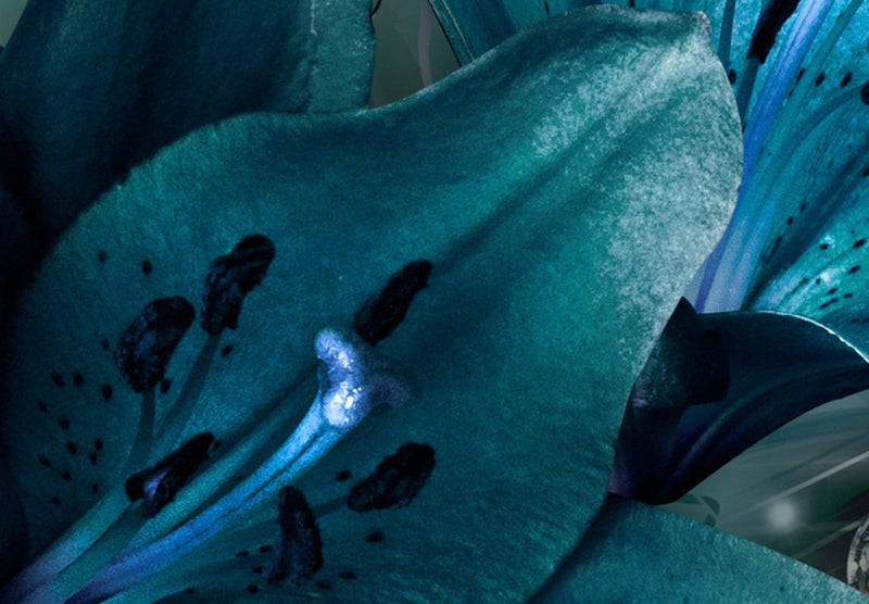 Paveikslai ant drobės su turkio spalvos lelijomis ir abstrakcija - Sky Blue Lilies, (x5), 93050 G-ART.