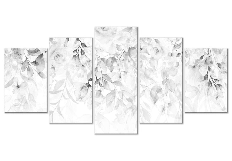 Canvas-taulut mustilla lehdillä valkoisella - Ruusun vesiputous, (x 5), 150082 G-ART.