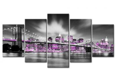 Paveikslai ant drobės su Niujorko, pilkos ir violetinės spalvos - Ametistas Niujorkas, 58410 (x5) G-ART.