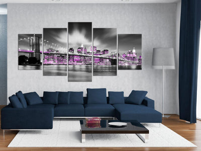 Canvas-taulut New Yorkin kanssa, harmaa ja violetti - Amethyst New York, 58410 (x5) G-ART.