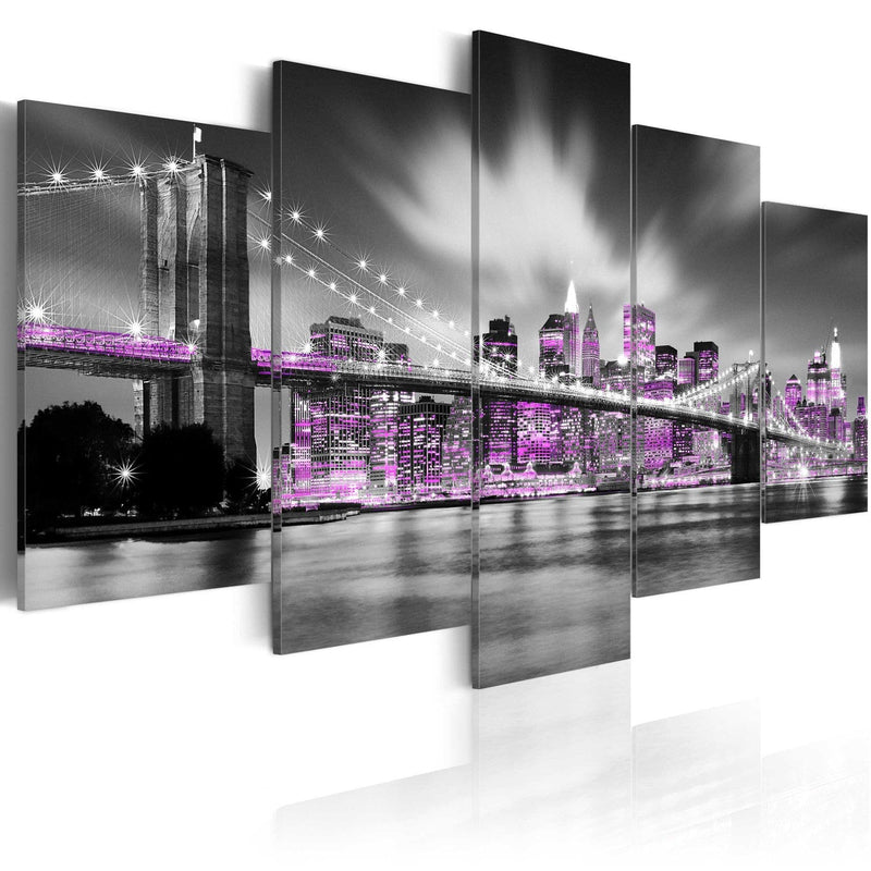 Canvas-taulut New Yorkin kanssa, harmaa ja violetti - Amethyst New York, 58410 (x5) G-ART.