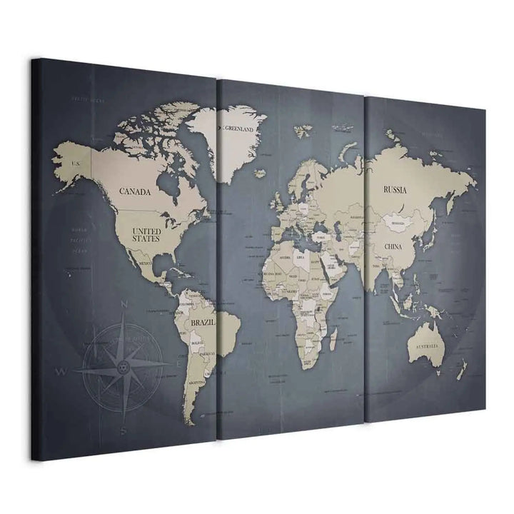Glezna ar pasaules karti zila krāsā - Antracīta pasaule, 91918 (x3) ART XL