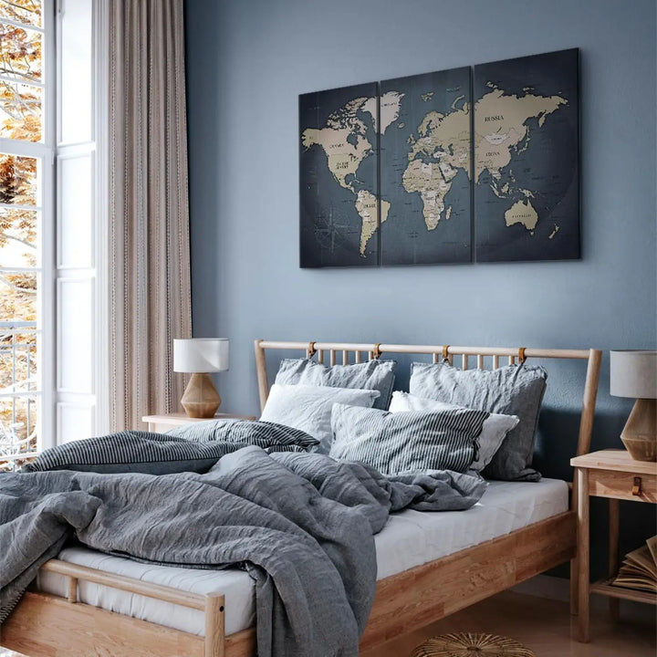 Glezna ar pasaules karti zila krāsā - Antracīta pasaule, 91918 (x3) ART XL