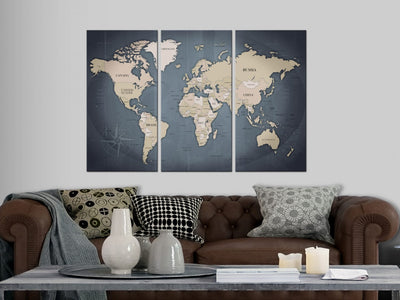 Glezna ar pasaules karti - Antracīta pasaule, 91918 (x3) Tapetenshop.lv