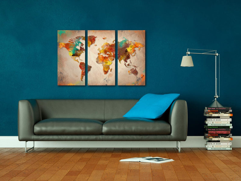 Kanva ar pasaules karti - Apgleznotā pasaule - triptihs, 55428 (x3) G-ART