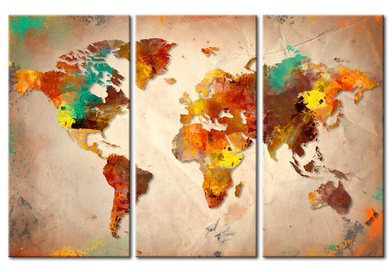 Kanva ar pasaules karti - Apgleznotā pasaule - triptihs, 55428 (x3) G-ART