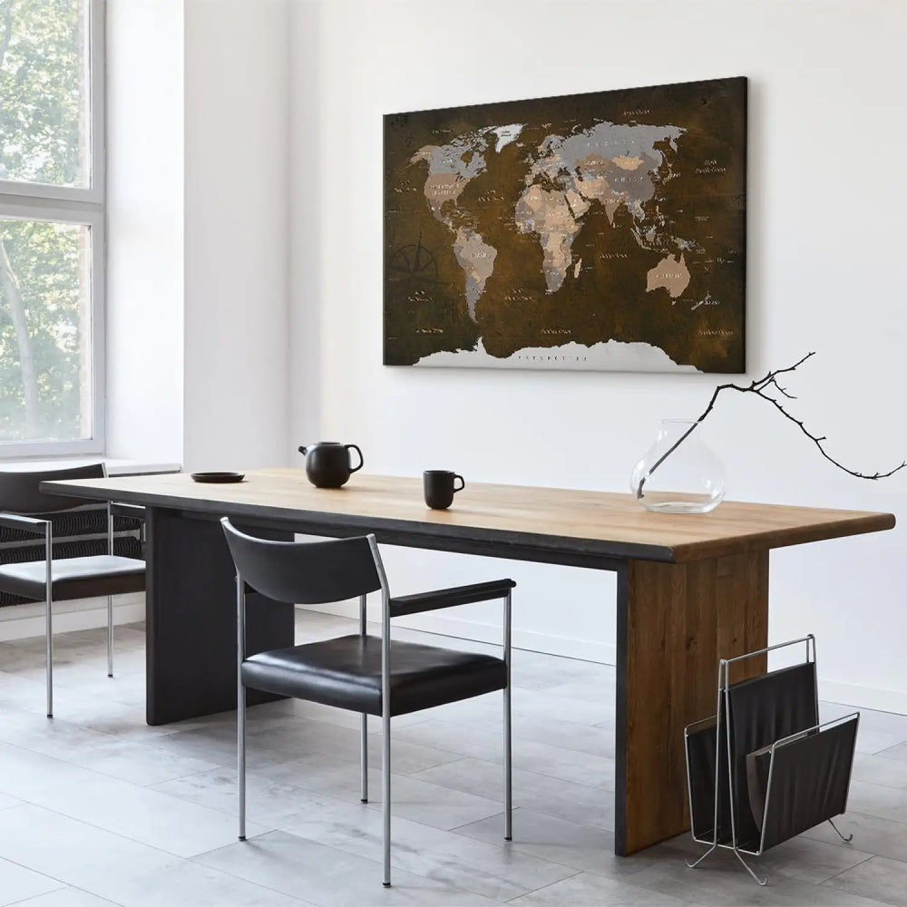 Glezna ar pasaules karti bŗunos toņos - uz audekla, 93941 ART XL