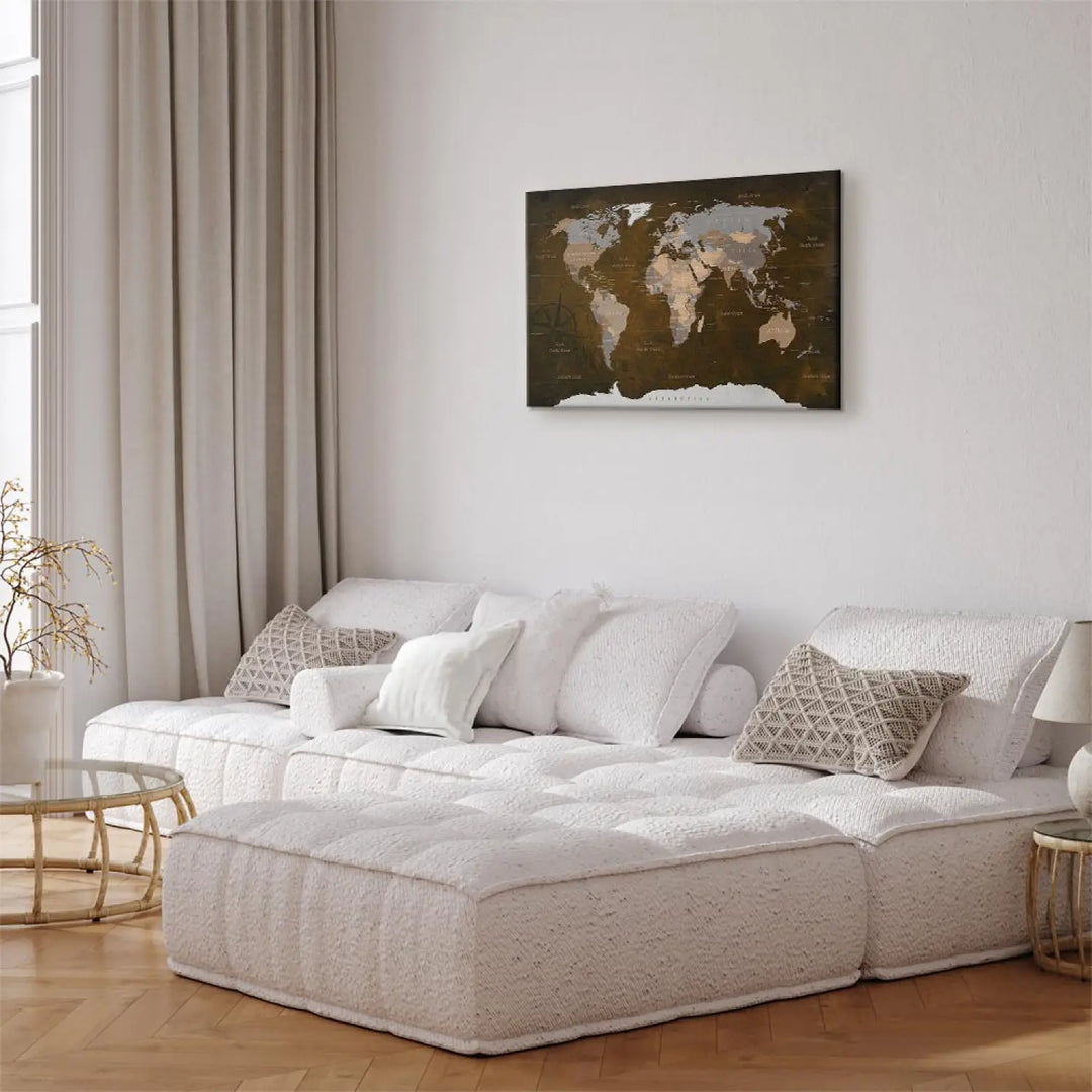 Glezna ar pasaules karti bŗunos toņos - uz audekla, 93941 ART XL