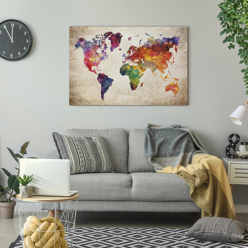 Glezna ar pasaules karti, daudzkrāsaina - Krāsains Visums, 93732, (x1) Tapetenshop.lv.