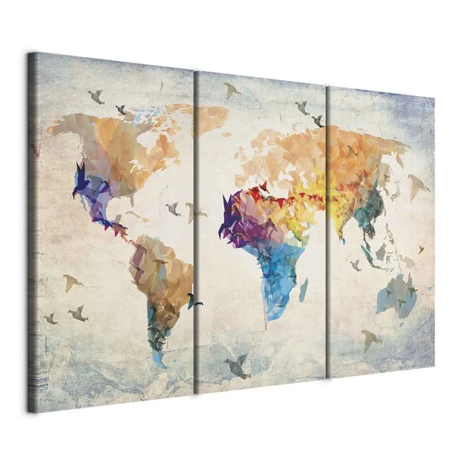 Glezna ar abstrakta pasaules karti gaišos toņos, (triptihs) ART XL