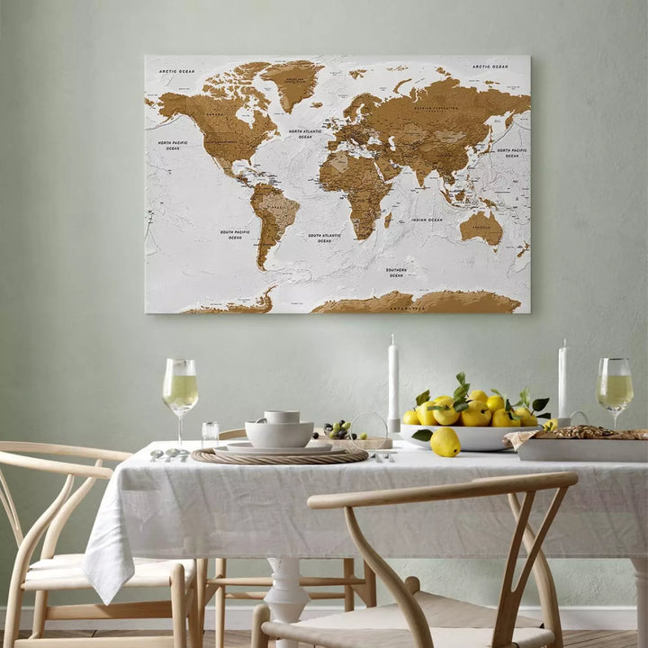 Glezna ar pasaules karti uz gaiši pelēka fona, 94573 (x1) ART XL