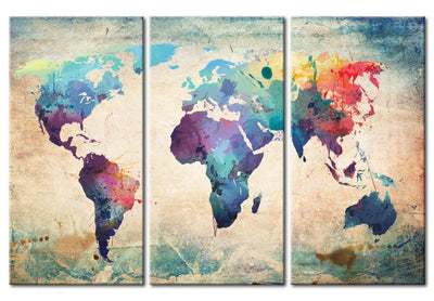 Kanva ar pasaules karti - Varavīksnes karte (triptihs) (x 3), 55396 G-ART.
