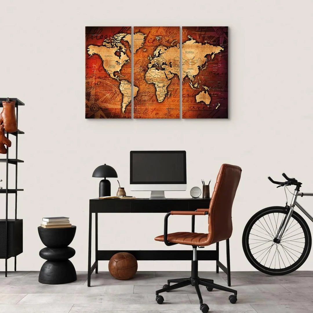 Glezna ar pasaules karti vintāžas stilā - Dzintara ceļojumi, 91866 ART XL