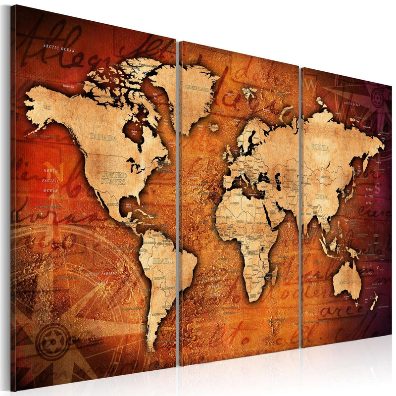 Glezna ar pasaules karti vintāžas stilā - Dzintara ceļojumi (x3), 91866 Tapetenshop.lv.