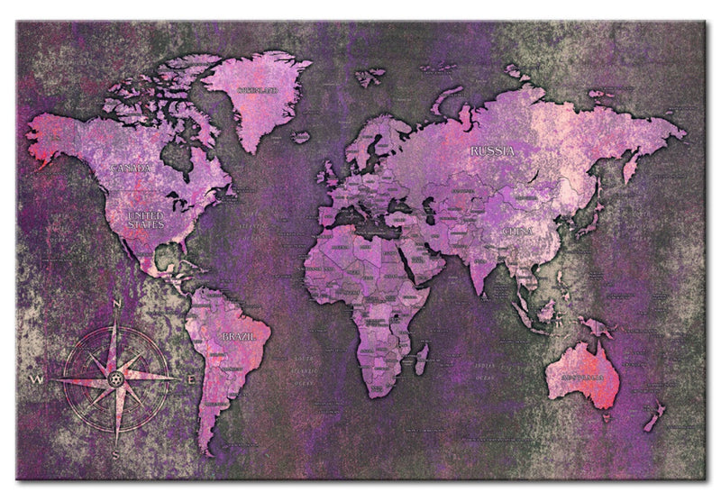 Glezna ar pasaules karti violētos toņos - Ametista karte, 91912 (x1) Tapetenshop.lv.