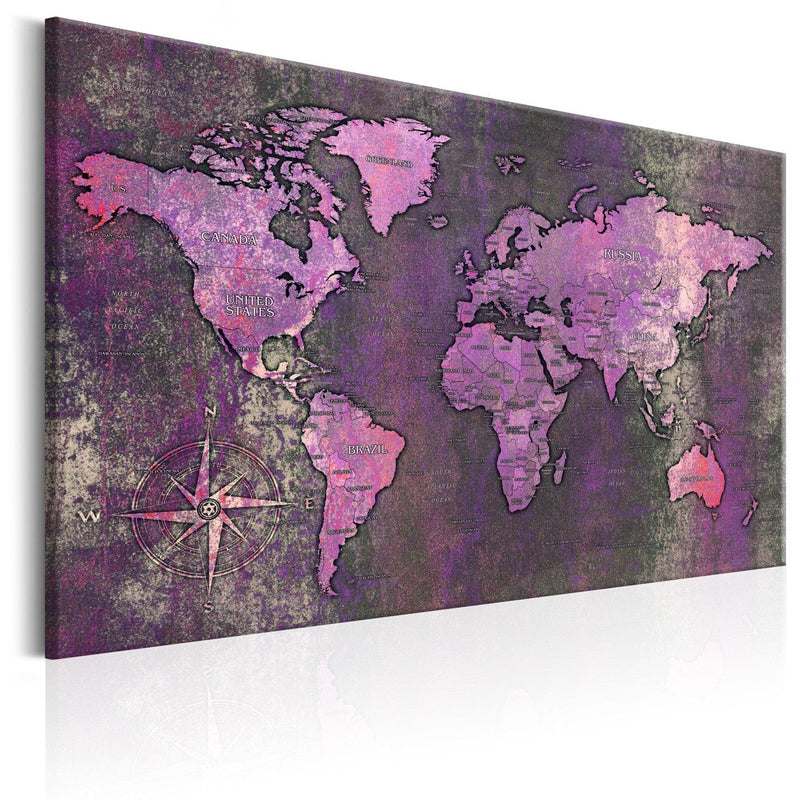 Glezna ar pasaules karti violētos toņos - Ametista karte, 91912 (x1) Tapetenshop.lv.