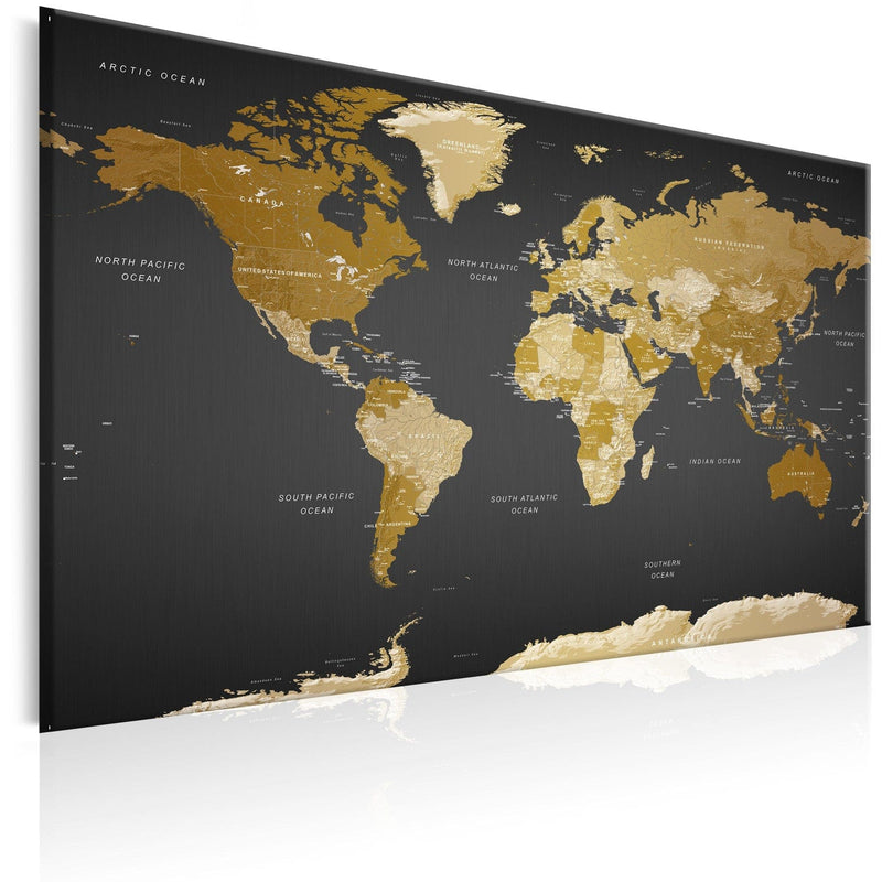 Glezna ar pasaules karti zeltā krāsā uz melna - Mūsdienu estētika, 94574 Tapetenshop.lv.
