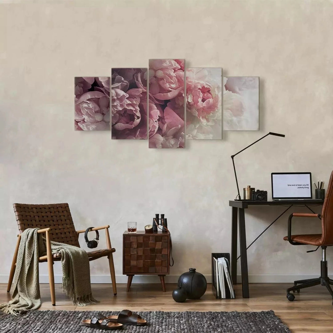 Glezna ar peonijām - Retro peonijas, (x 5), romantiski rozā krāsā ART XL