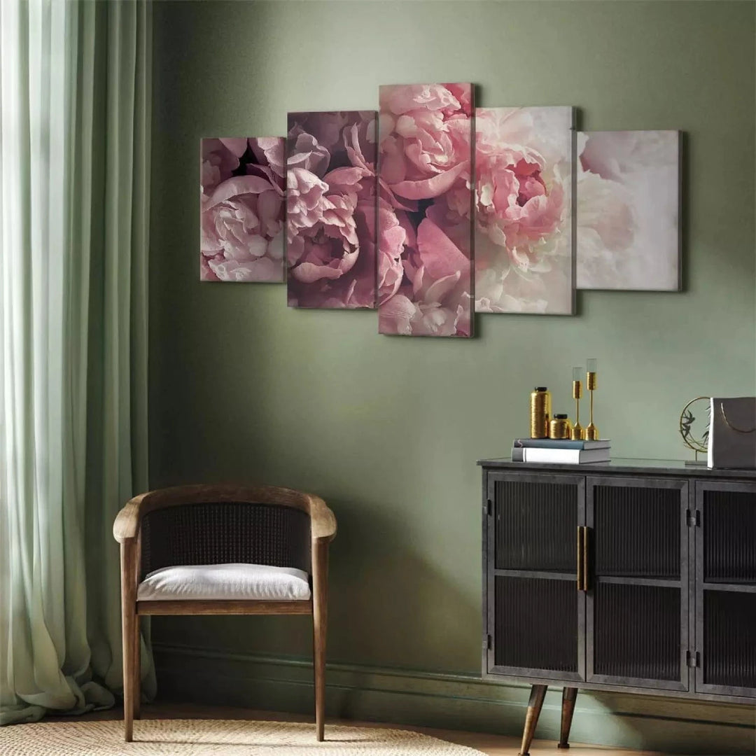 Glezna ar peonijām - Retro peonijas, (x 5), romantiski rozā krāsā ART XL