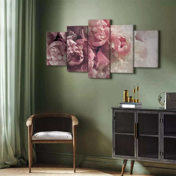 Glezna ar peonijām - Retro peonijas, (x 5), romantiski rozā krāsā ART XL
