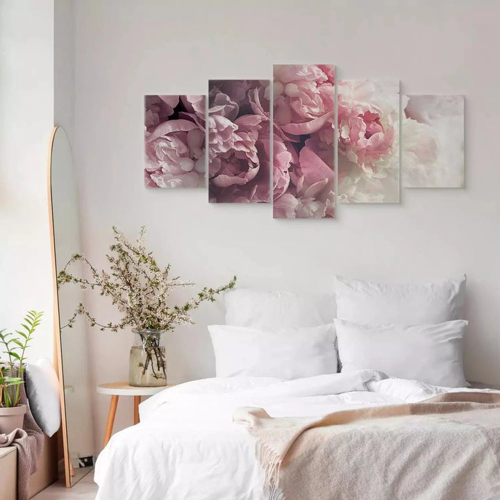 Glezna ar peonijām - Retro peonijas, (x 5), romantiski rozā krāsā ART XL