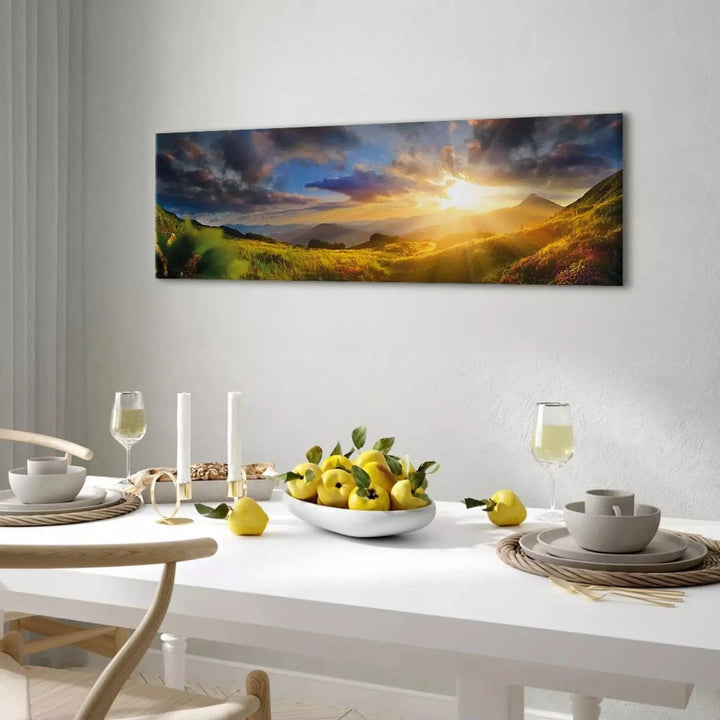 Kanva ar rīta dabu - Rīts kalnos, (x 1), zilos un zaļos toņos G-ART