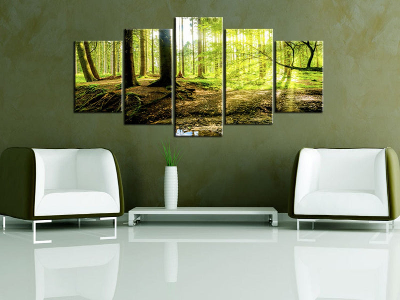 Paveikslai ant drobės su saulėtu mišku - Miško poezija, 93945, (x5) G-ART.