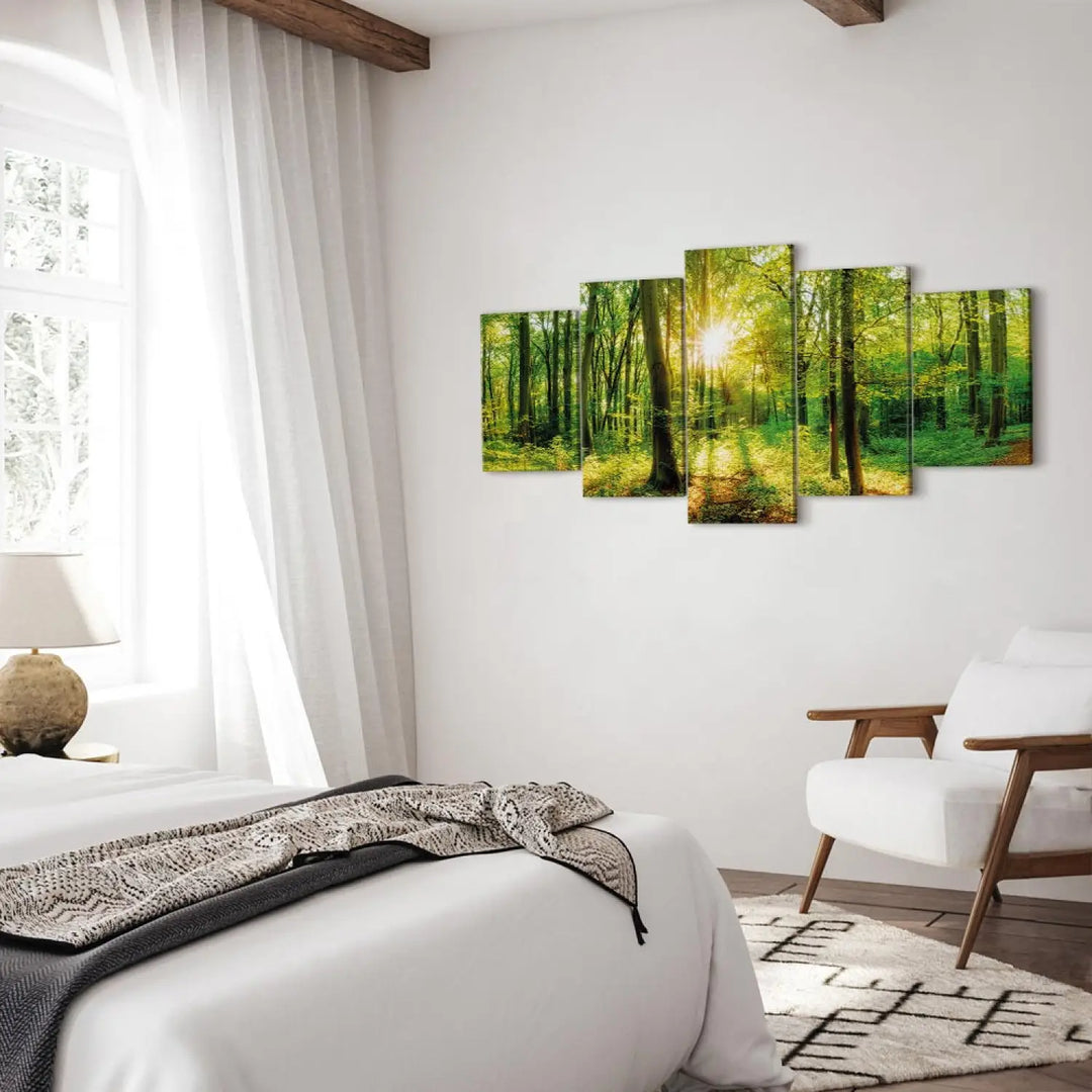 Glezna ar saulainu mežu zaļā krāsā - Meža pasaka, (x5), 94220 ART XL