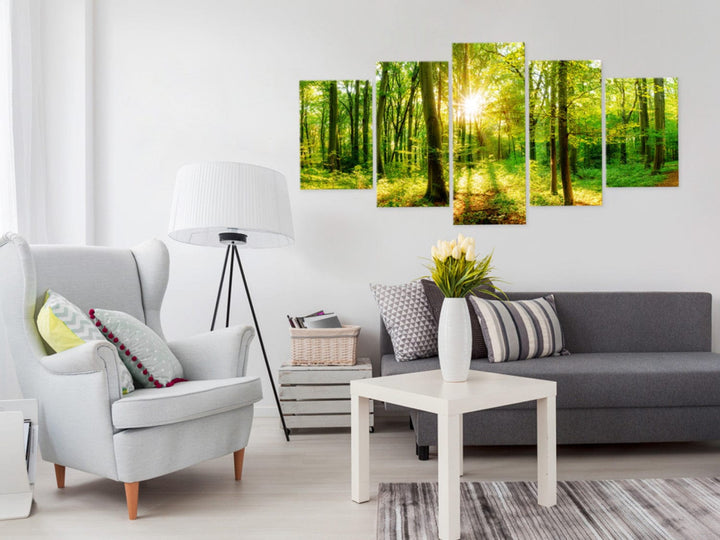 Glezna ar saulainu mežu zaļā krāsā - Meža pasaka, (x5), 94220 G-ART