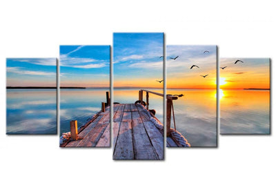 Paveikslai ant drobės su vaizdu į ežerą ir saulėlydį - Memory Lake, 91102 (x5) G-ART.
