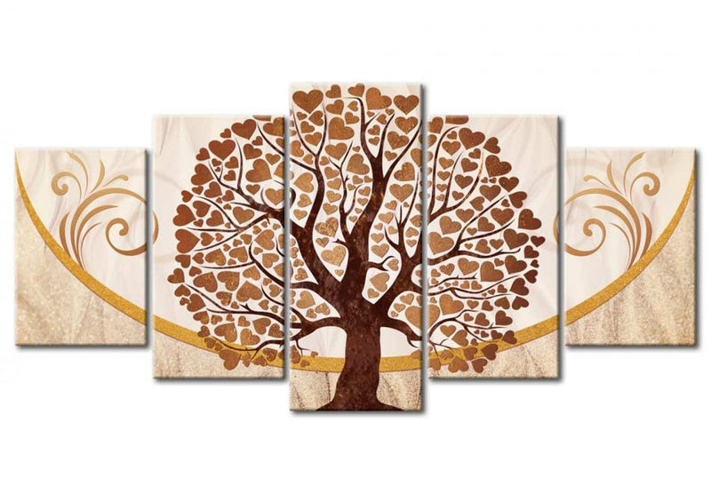 Canvas-taulut tyylitelty puu - Golden Tree of Love, (x5), 66060 G-ART.