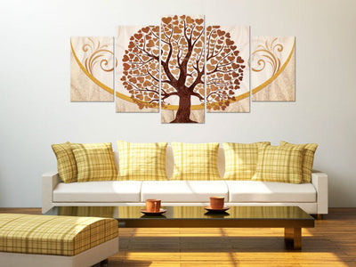Paveikslai ant drobės su stilizuotu medžiu - Auksinis meilės medis, (x5), 66060 G-ART.