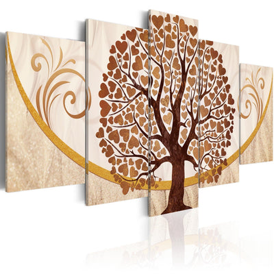 Canvas-taulut tyylitelty puu - Golden Tree of Love, (x5), 66060 G-ART.