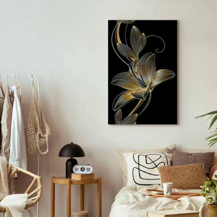 Glezna ar stilizētu ziedu uz melna fona - Liliju maigums - uz audekla ART XL