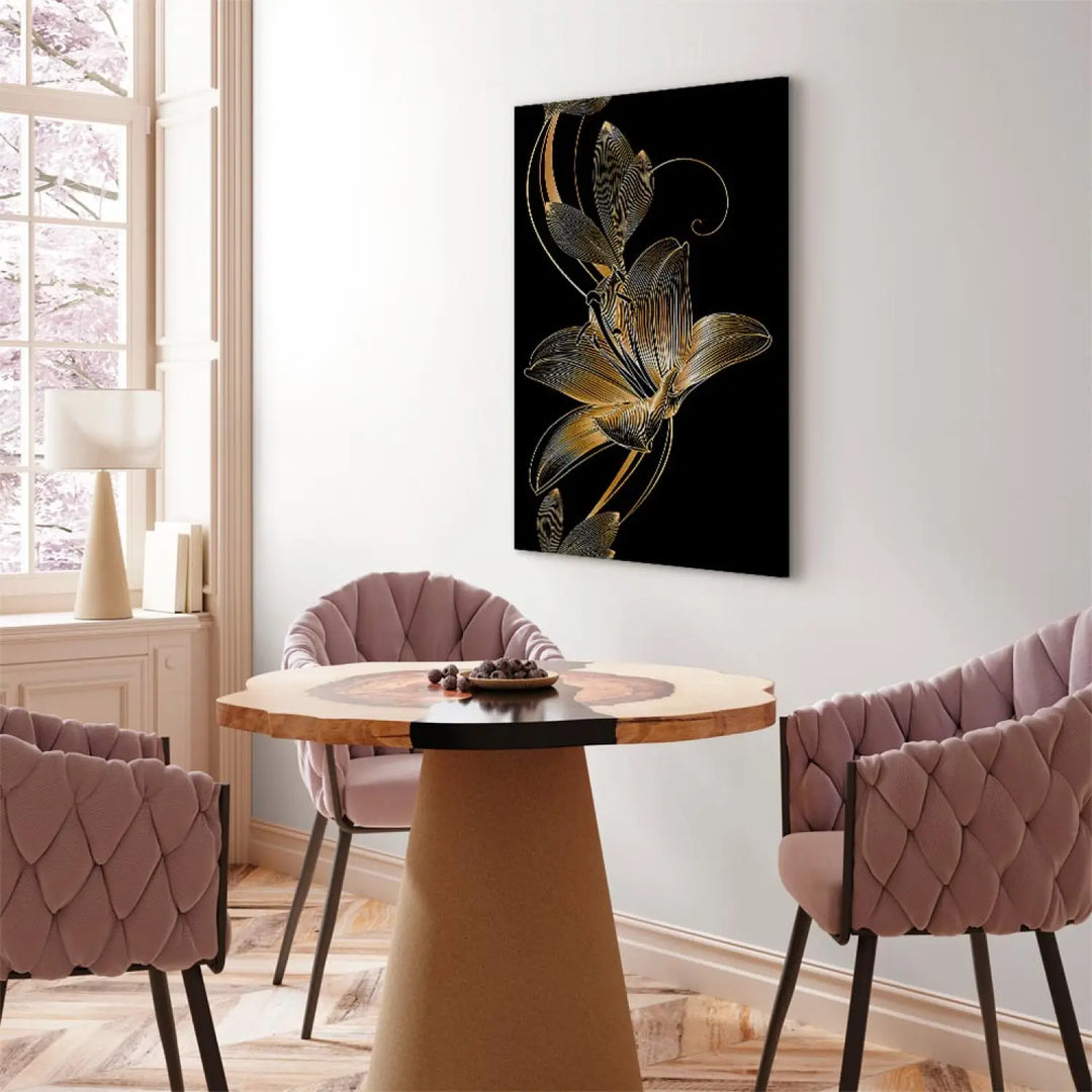 Glezna ar stilizētu ziedu uz melna fona - Liliju maigums - uz audekla ART XL