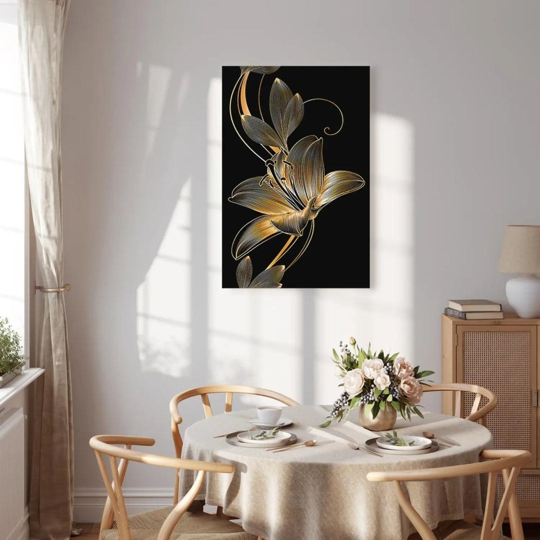 Glezna ar stilizētu ziedu uz melna fona - Liliju maigums - uz audekla ART XL