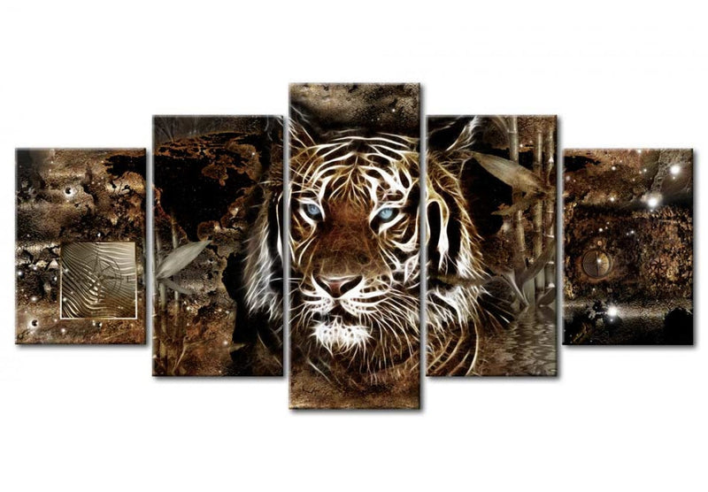 Canva with tiger on dark brown abstract background, (x5), 91652 G-ART.